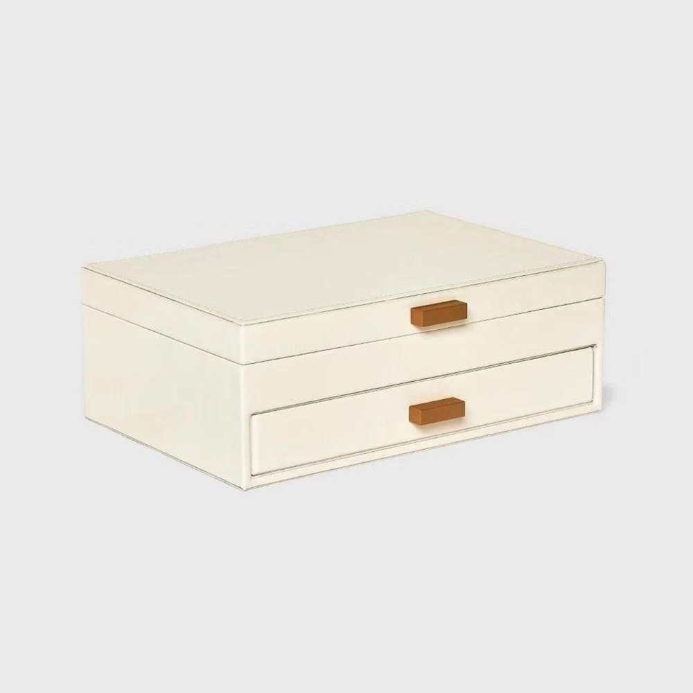 A New Day Jewelry Organizer Box‎ Cream 2 Drawer Mirror New With Tags